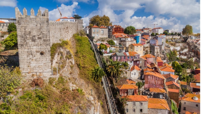 The Guindais Funicular offers an impressive view over the Fernandina Wall, the D. Luis I Bridge and the Douro River 